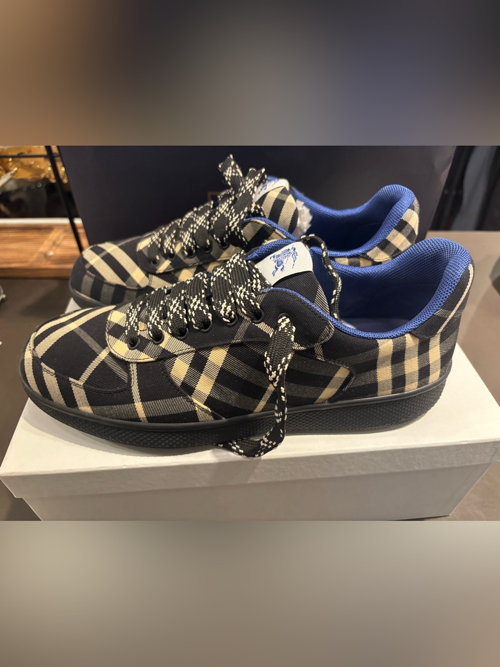 Burberry Low Top Sneaker — Black Plaid - Picture 3 of 5